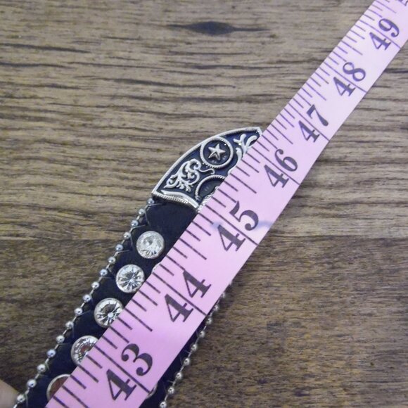 West Star Texas Geunine Leather Black Concho Belt with silver trim Size Large - Picture 11 of 11